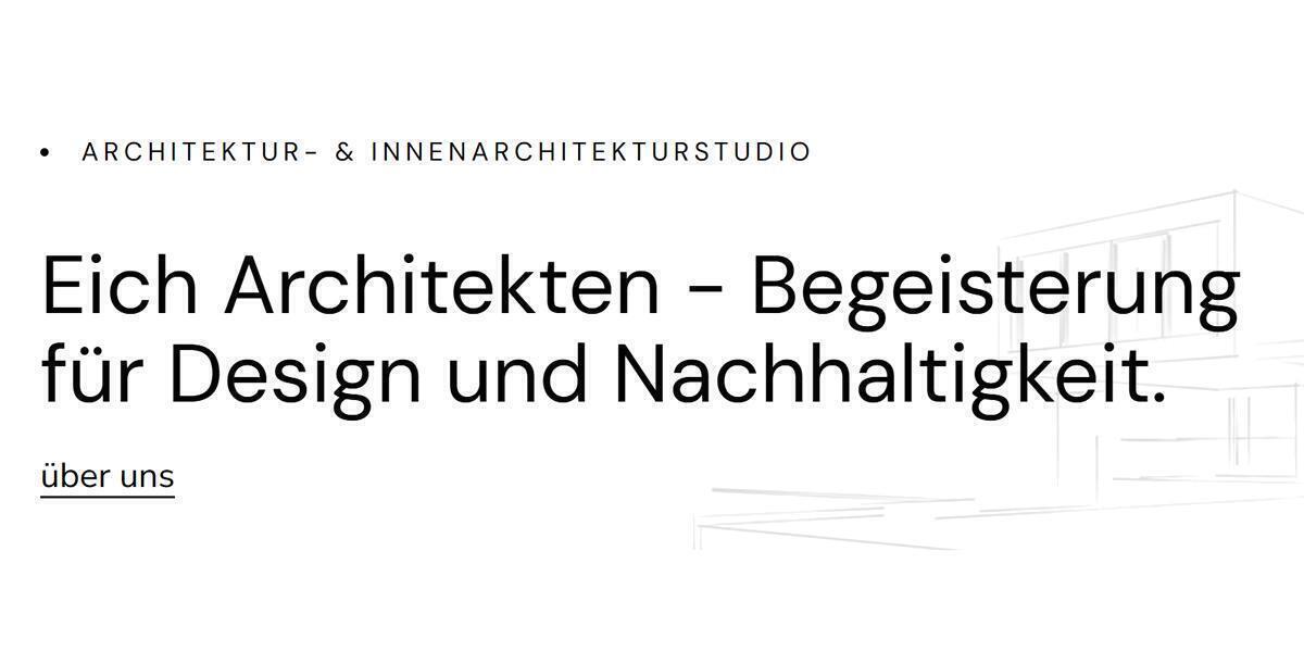 Bei Eich Architekten sorgt ein versiertes Architekten-Team für versierte Beratung und Konzeption in den Bereichen Renovierung, Umgestaltung, Neuerrichtung und Innenarchitektur. Für Renovierung, Umbau, Neuerrichtung und Innenarchitektur steht das erfahrene Architekten-Team von Eich Architekten mit kompetenter Unterstützung und Projektierung zur Verfügung.